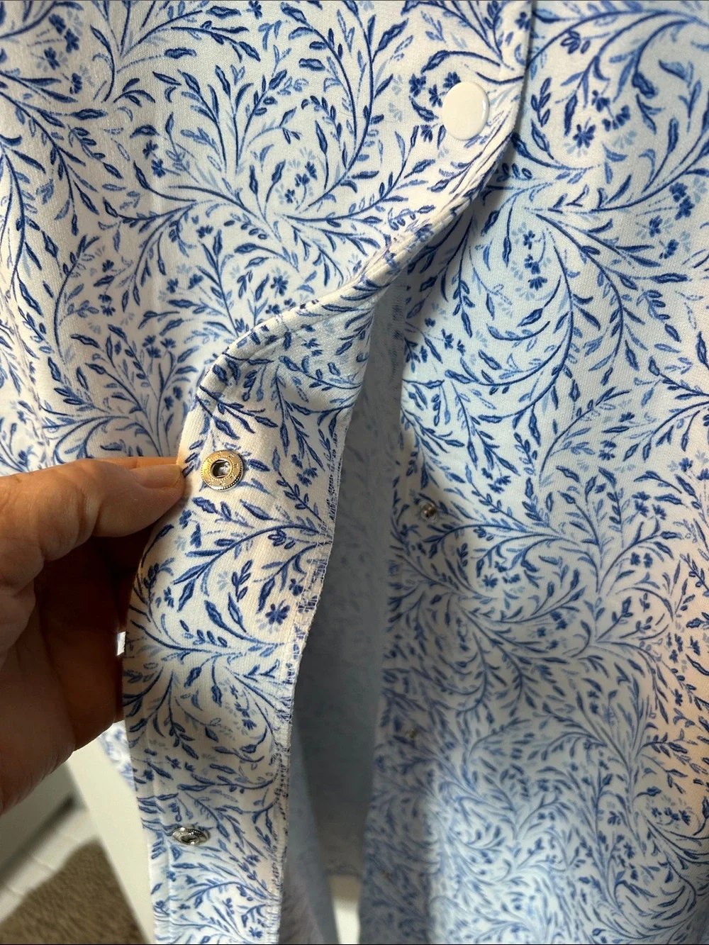 Miss Elaine robe blue stems Blue White Floral snap-Front housecoat NEW RV $71